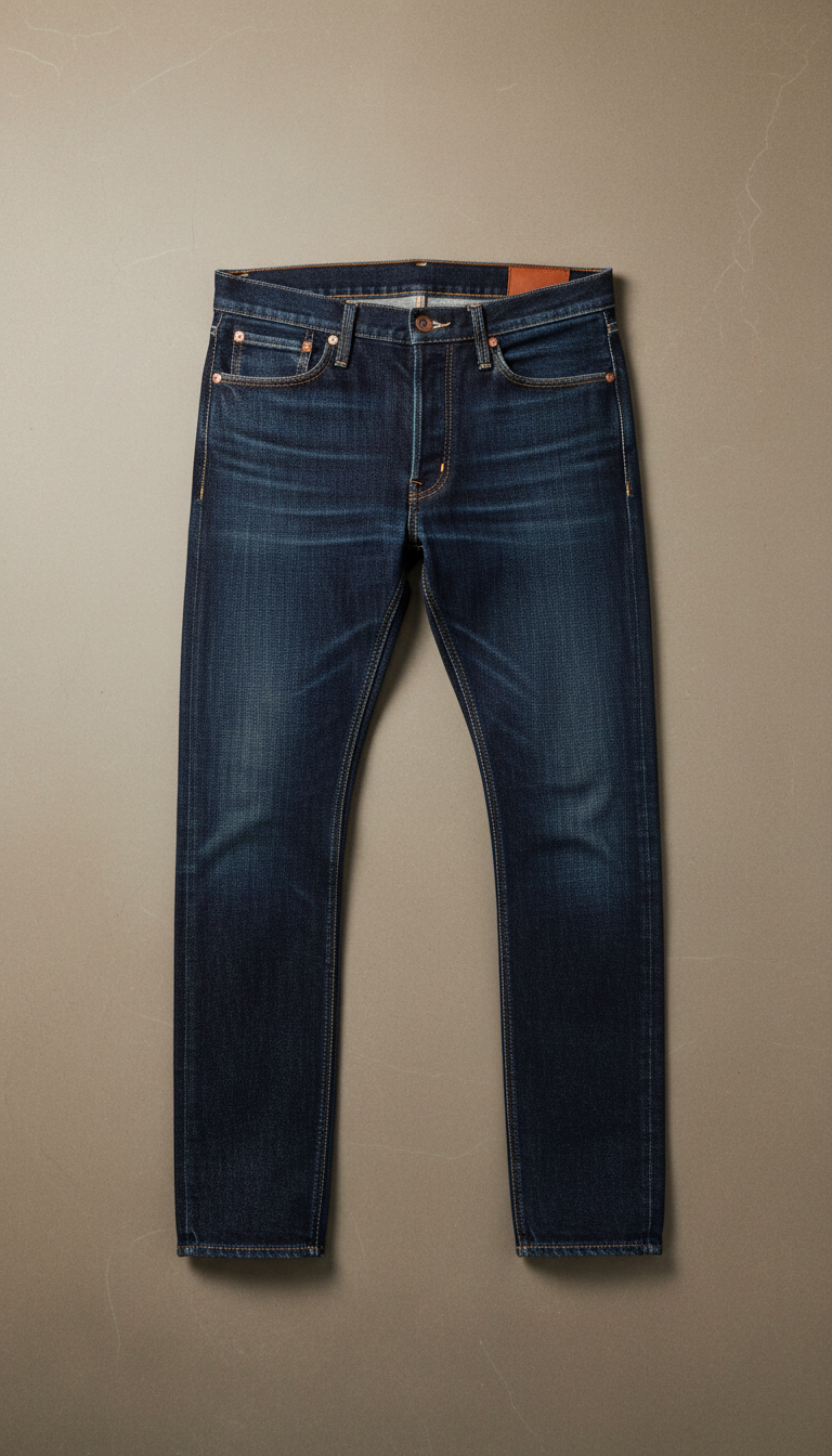 Men's Slim-Fit Selvedge Jeans With Caramel Leather Patch